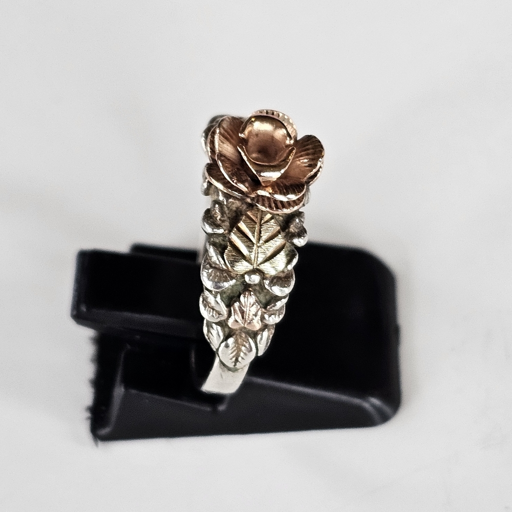 Black Hills Gold Rose Design 12k/925 Multicolor Ring Size 6.5 - Picture 3 of 9